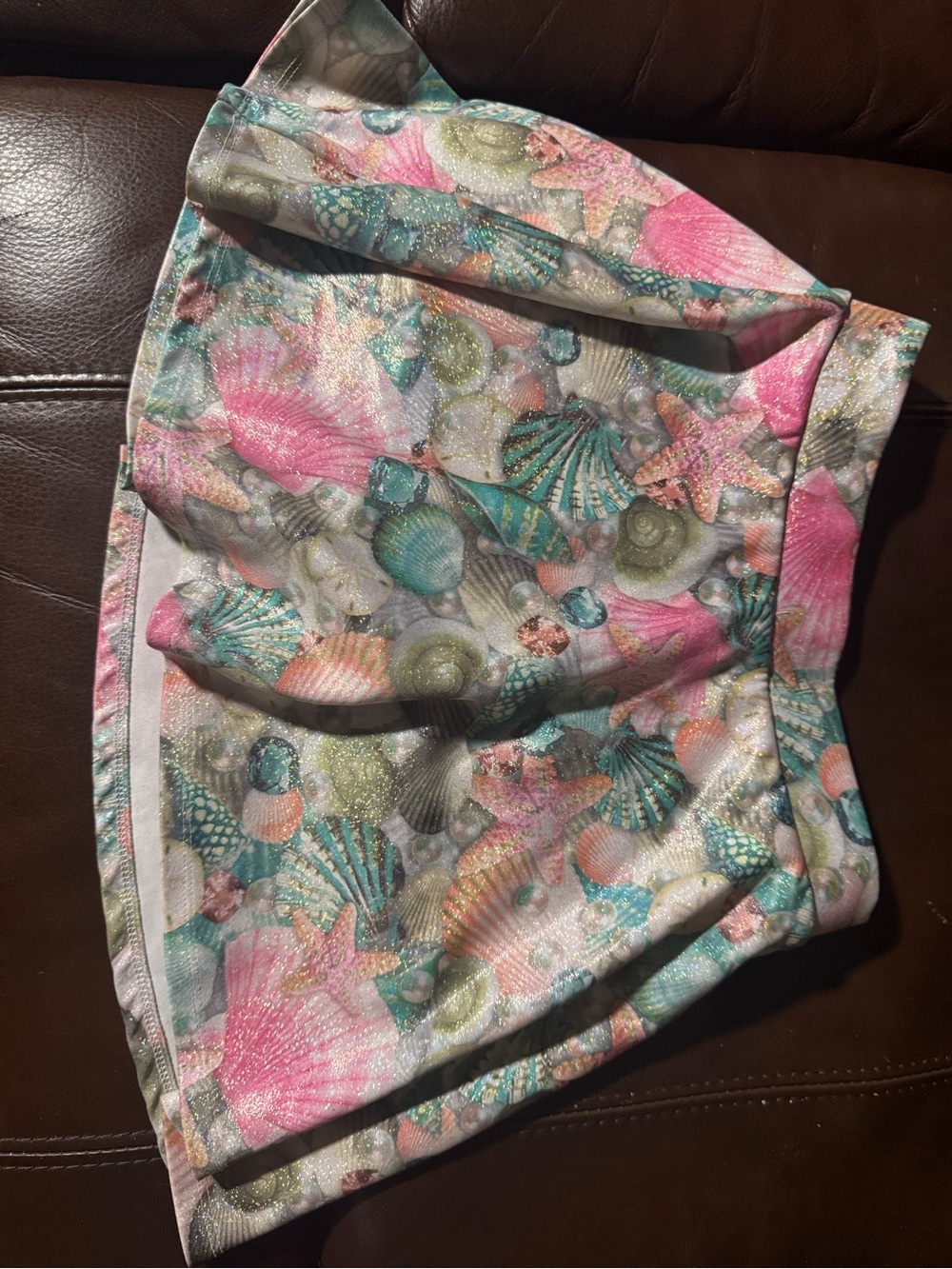 Justice Girls' Shell-Print Skort in Pink, Aqua and Gold Glitter